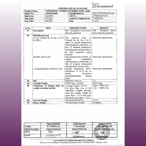 Avenzes Liposomal Yummy Gummies Axti-kid (Kids Multi-vitamin) For 3 to 14 years