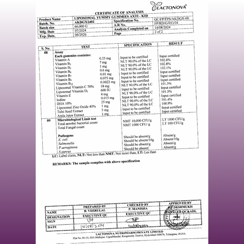 Avenzes Liposomal Yummy Gummies Axti-kid (Kids Multi-vitamin) For 3 to 14 years