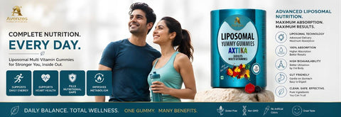 Avenzes Axtika Liposomal Adult Multivitamin Gummies with advanced liposomal technology to support daily energy, heart health, metabolism, and complete nutritional wellness.