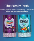 Avenzes Liposomal Yummy Gummies Family Pack with kids' mixed berry and adults' mixed fruit multi-vitamin gummies.