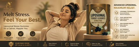 Avenzes Strictus Liposomal Stress Relief Gummies helping reduce stress naturally, promote calmness, improve mood balance, and support mental wellness with advanced liposomal technology.